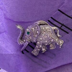 Landau Silver Crystal Elephant Brooch or Pin